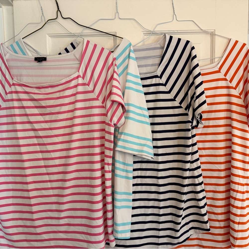 Talbots Striped Scoop-Neck Tee Set in Pink, Aqua, Navy & Orange